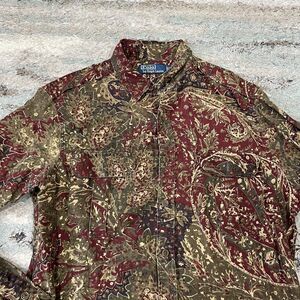 POLO RALPH LAUREN SILK LINEN Floral PAISLEY Mens Size Medium Shirt- Rare